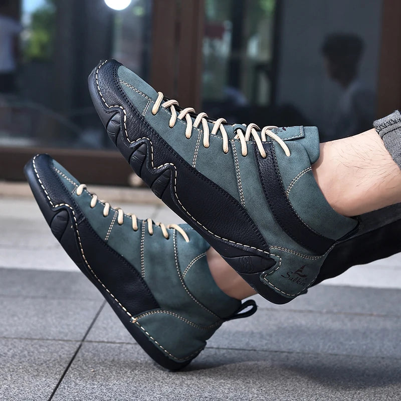New Autumn 2024 Handmade Leather Men Boots Design Sneakers Man Breathable Casual Leather Shoes Men Ankle Boots Outdoor Fashion