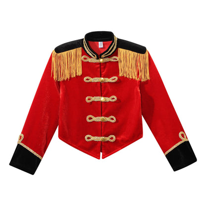 Boys Girls Drum Major Team Uniform Nutcrackers Costume Set Marching Band Tassel Jacket Coat Hat Outfits for Drummer Performance