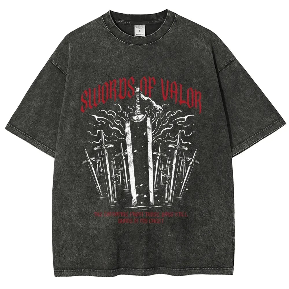 Berserk Anime Washed T Shirt Men Vintage Gothic Streetwear Tshirt Harajuku Hip Hop Graphic Tee Shirt Oversized Cotton Tops