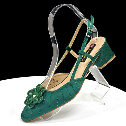 2026 Elegant Gold Color Women's Heels Handbag Set Rhinestone Embellished Designer Shoes for Weddings Special Events