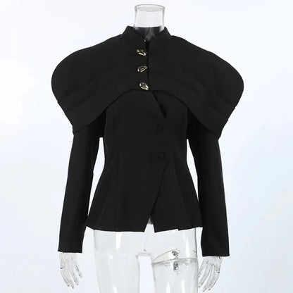 Black Elegant Blazer For Women 2025 Autumn Fashion Gold Buttons Patchwork Jacket Coat Party Vintage Commuter Suit Jacket