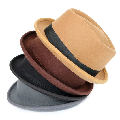 Classic Fedoras Men's Hat Fashion Autumn 2026 Solid Winter Short Sleeve Fedora Jazz Top Hats Women Black Gentleman Felt Cap
