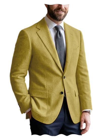 Men's Linen Blazer Notched Lapel 2 Button Slim Fit Suit Jacket Lightweight Breathable Men Business Wedding Party for Spring