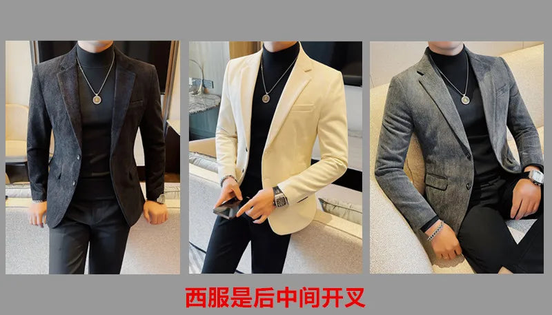 British Style Solid Color Slim Suit Jacket Men Fashion Casual Business Blazers Coats High Quality Social Wedding Elegant Jackets