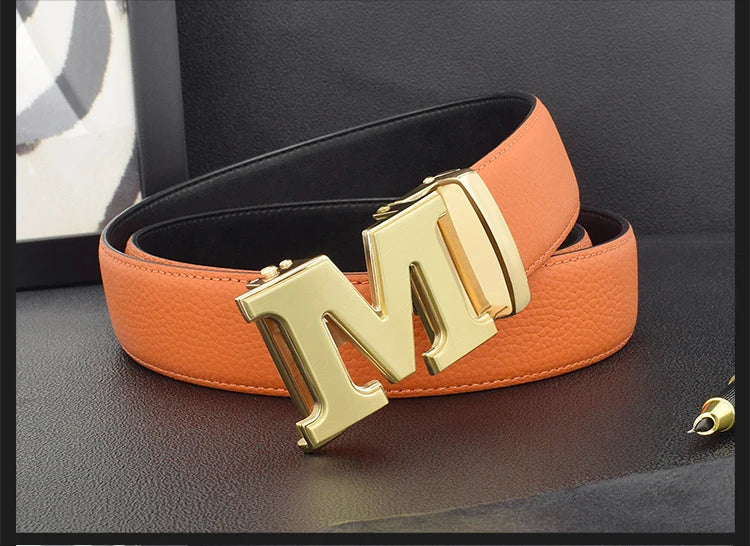 High Quality Designers Letter M White Leather Belt Men Luxury Famous Young Men Cowhide  Brand Jeans Relaxed Jeans Mode Man Belt