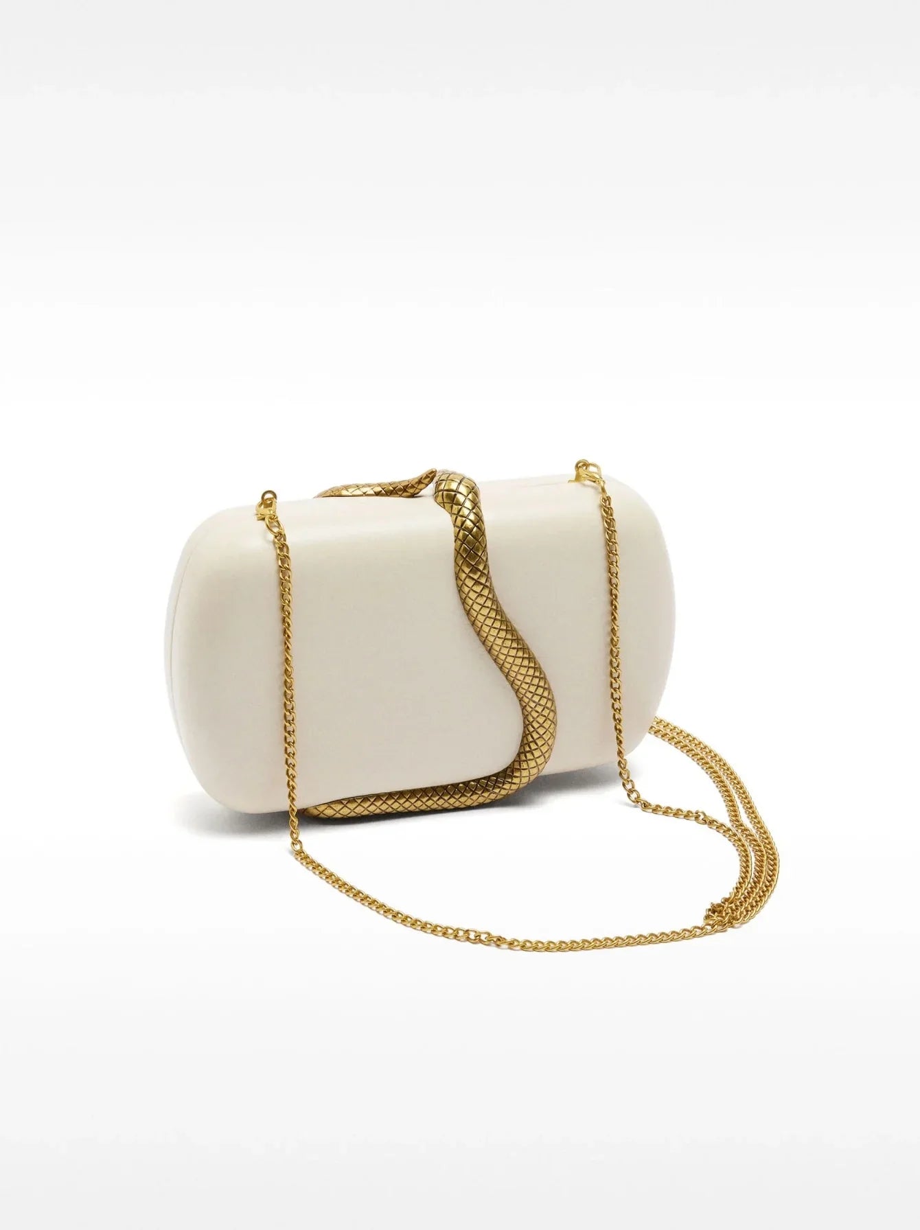 Elegant Box Clutch Bag with Gold Snake Closure, beige off white pu Leather, Evening Wedding Party Handbag, Spring 2026 new