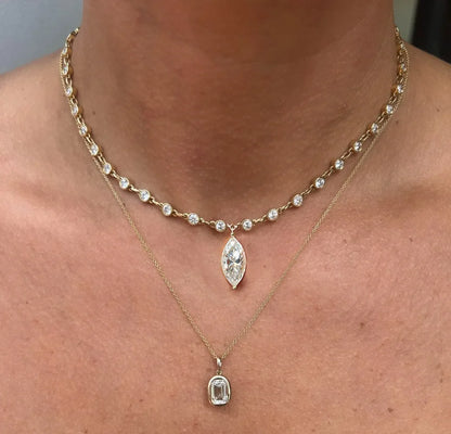 3MM Round Bubble Moissanite Diamond Tennis Neclace With 3carat Marquise Cut Pendant Neck Chain For Women 925 Silver Fine Jewelry