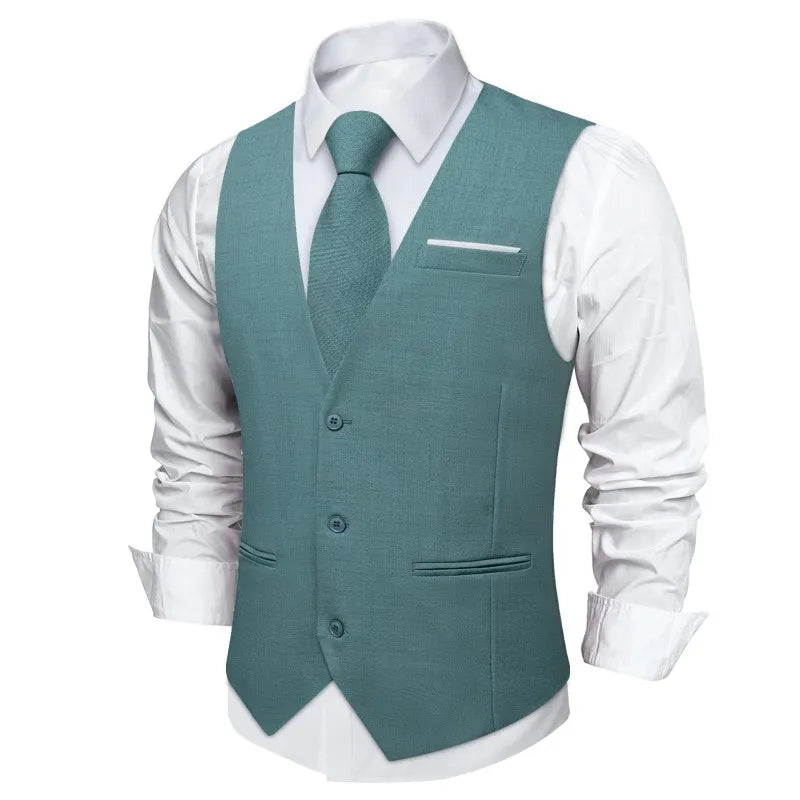 Fashion Men Vest Blue Single Breasted V Neck Solid Waistcoat For Wedding Birthday Party Prom Business Daily Casual Men Suit Vest