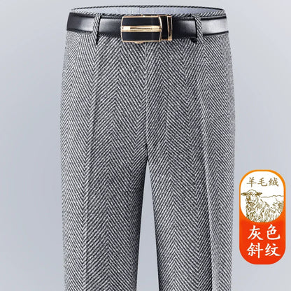 Autumn Winter Suit Pants Thicken Mens British Pants Straight Flat Loose High Waist Twill Dress Men Wool Trousers Size 40 42 44