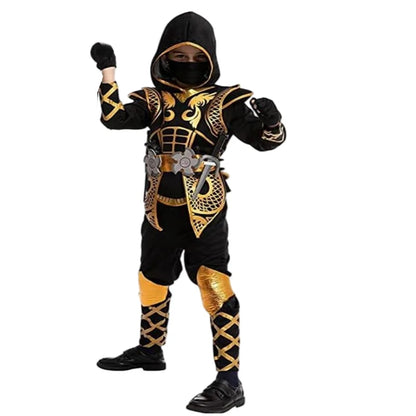 Ninja Halloween Costume for Boys Girls Superhero Outfit with Accessories Red Golden Ninja Carnival Party Cosplay Clothes