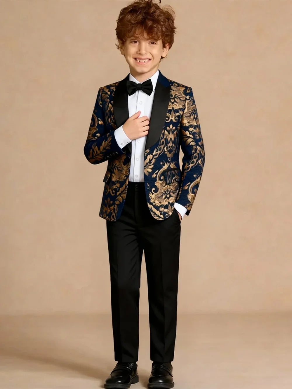 Premium Gold Embroidery Suit Set for Boys 3-14 Yrs Communion Suit Jacket Vest Pants Set Stylish Shawl Collar Children Tuxedo