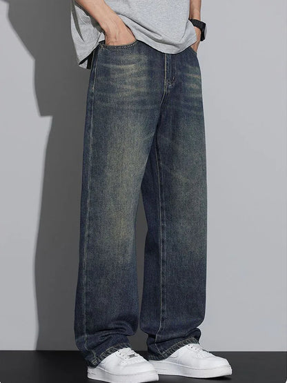 Cotton Baggy Men Wide Leg Jeans Retro Loose Streetwear Fashion Korean Straight Washed Denim Trousers High Quality Brand Clothes