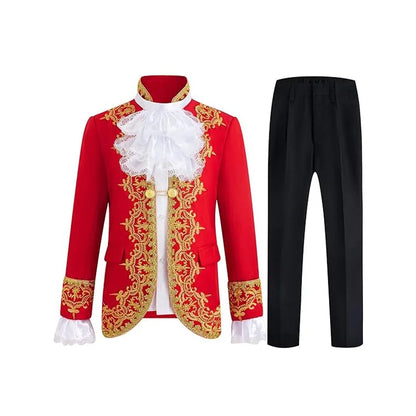 Boys Golden Flower Jacket Pants Tie 3PS Drama Dress Kids Prince Charming Cosplay Costume Children Performance Photograph Suit