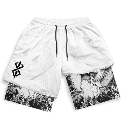 Print 2 in 1 Running Shorts for Men Gym Workout Fitness Athletic Shorts with Pockets Summer Activewear Quick Dry Stretch