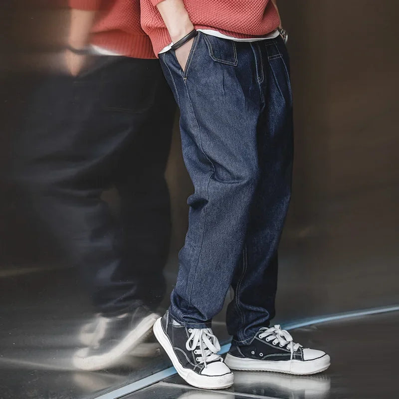 Retro Denim Wash Baggy Men's Jeans Wide Leg Tapered Pants Fashion Casual Streetwear Jean Straight Elastic Men Trousers