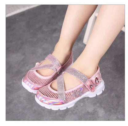 Summer Brand Non-slip Beach Shoes Children Sandals Girls Casual Shoes Kids Flowers Princess Flat Shoes Size 26-36