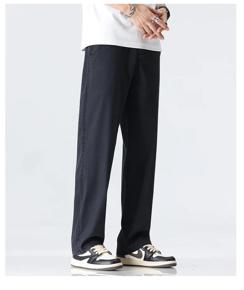 Coffee Ultra-thin Wide Pants Men Lyocell Fabric Breathable Soft Straight Casual Trousers Loose Simple Male Sweatpants