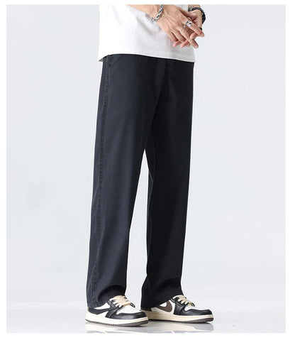 Coffee Ultra-thin Wide Pants Men Lyocell Fabric Breathable Soft Straight Casual Trousers Loose Simple Male Sweatpants