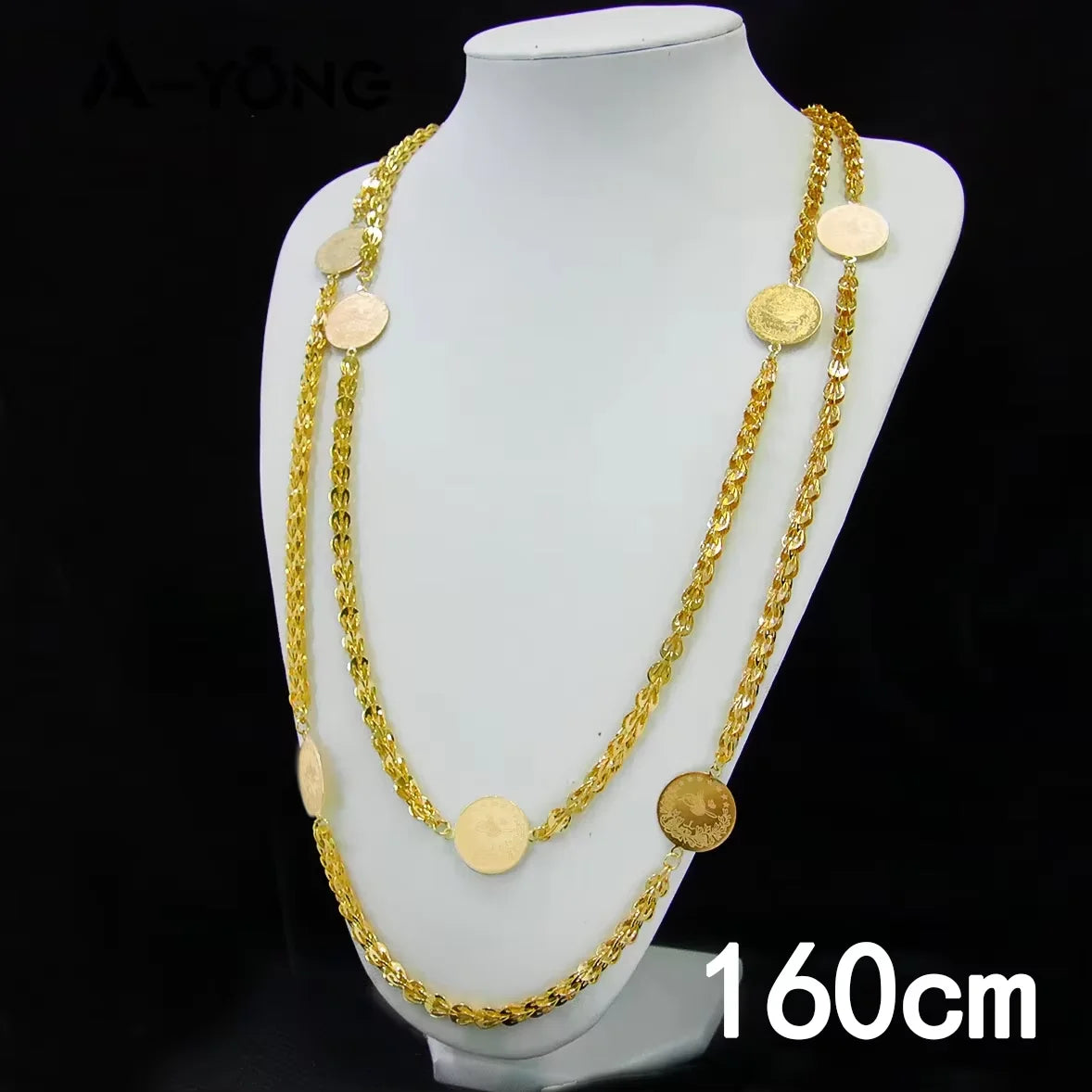 Dubai Bride Wedding Jewelry Long Necklace 21k Gold Plated Turkish Vintage Coins Chains Ethiopian Women Daily Party Jewelly