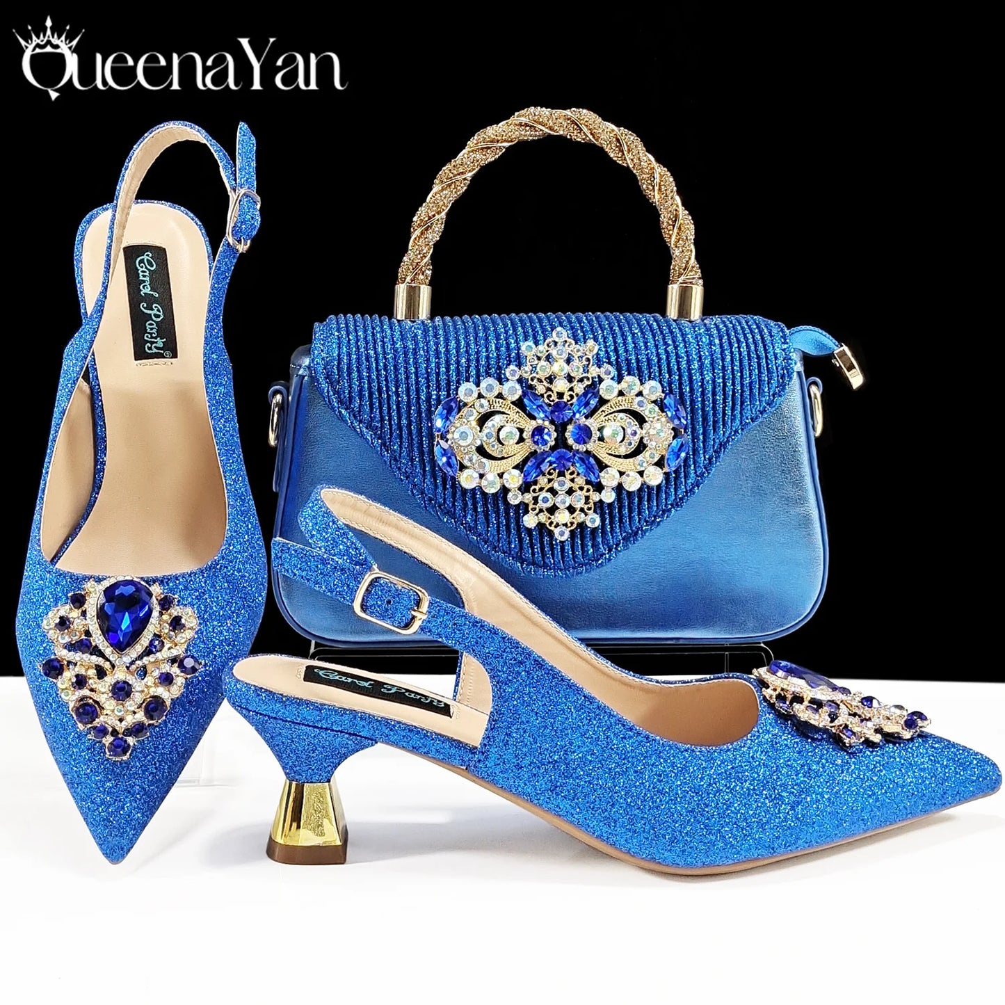 Hot Selling INS Pointed-Toe Luxury Style Women High Heels Sandal With Bag Set Orange Color for Wedding Party