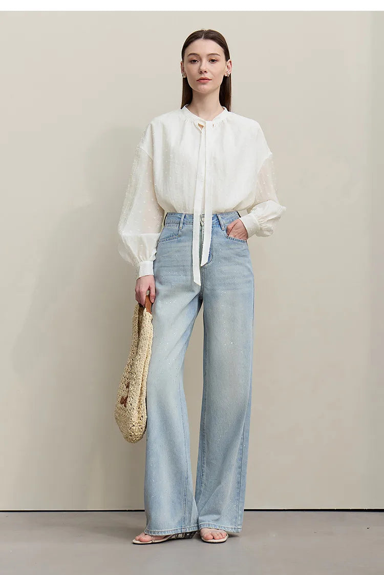 Women's Shirt 2026 Autumn New Polka Dot Chiffon Shirt Multi-Way Ribbon Women's Oversized Drop Shoulder Casual Tops 12641098