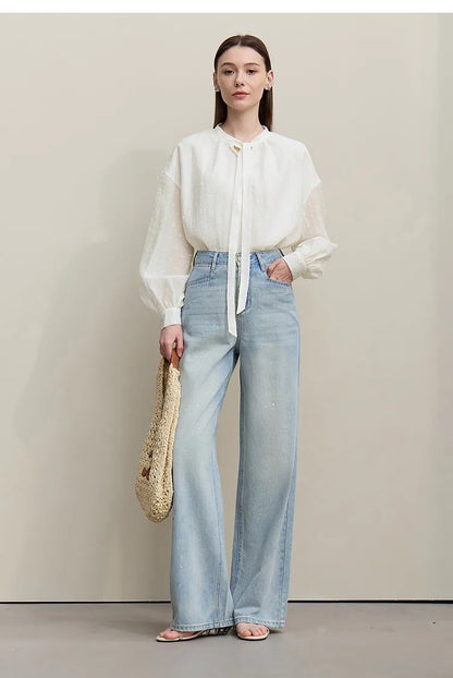 Women's Shirt 2026 Autumn New Polka Dot Chiffon Shirt Multi-Way Ribbon Women's Oversized Drop Shoulder Casual Tops 12641098