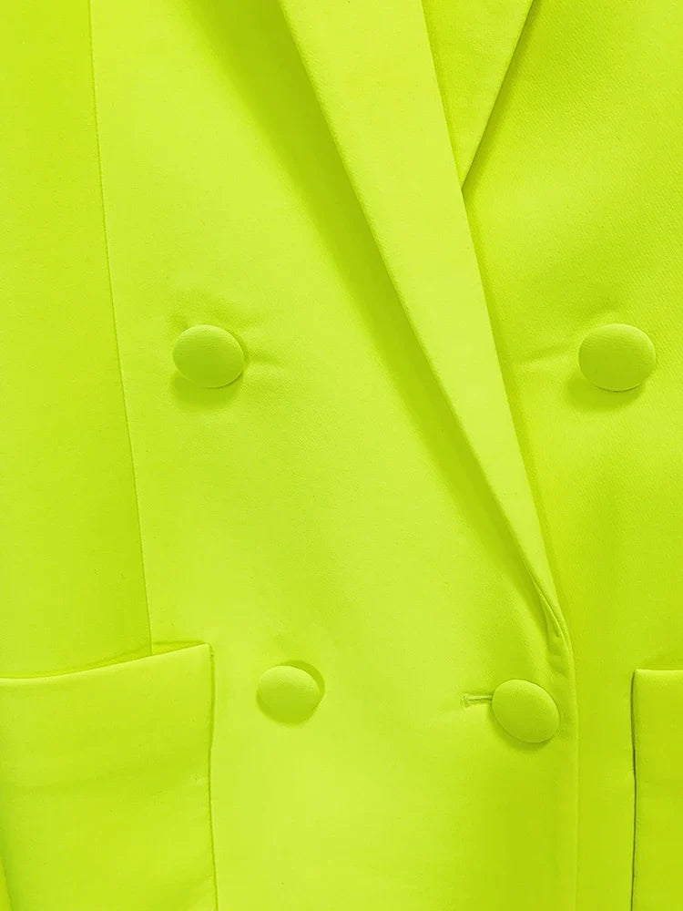 HIGH STREET Newest Fashion 2026 Designer Jacket Women Peak Strong Shoulder Double Breasted Long Blazer Fluorescein