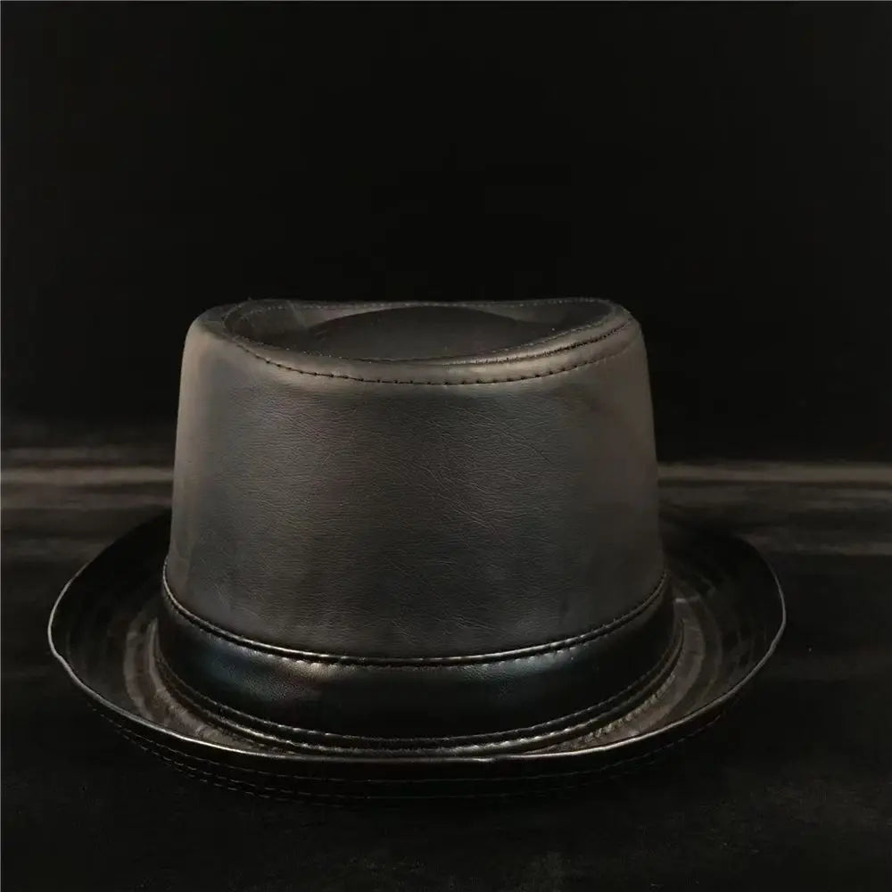 Men and Women Black Leather Fedora Hat Vintage Style Jazz Hat for Autumn & Winter Fashion, Handmade Trilby Hat