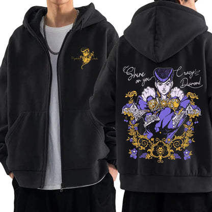 Anime Jojo Bizarre Adventure Zipper Hoodies Higashikata Josuke Manga Zip Up Sweatshirts Men Women Fashion Casual Pullovers Coats