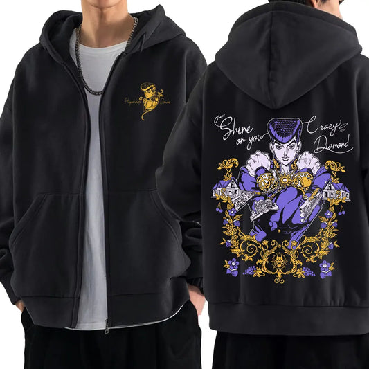 Anime Jojo Bizarre Adventure Zipper Hoodies Higashikata Josuke Manga Zip Up Sweatshirts Men Women Fashion Casual Pullovers Coats