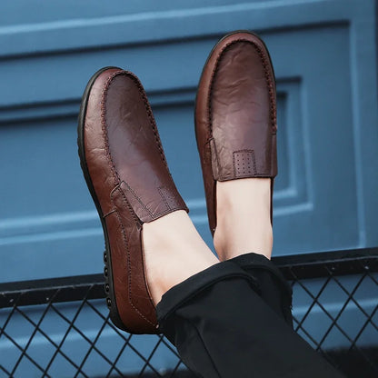 Genuine Leather Men Casual Shoes Luxury Brand Mens Loafers Moccasins Breathable Slip on Black Driving Shoes Plus Size 37-47