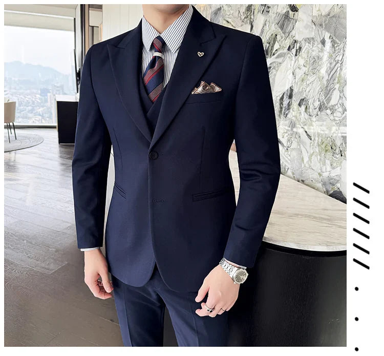 Slim-Fit Three-Piece Set Korean Style Two-Button Groomsmen Formal Wedding Business Suit Handsome Groom Best Man Dress High-