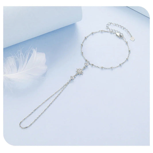 Bracelet de main étoile en argent sterling 925 avec zircons, bague délicate, ensemble de bracelets pour femmes, bijoux de corps réglables d'été