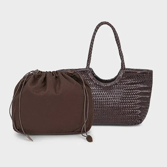 Genuine Leather Cowhide Tote Bags For Women Luxury Designer Handbag Purses 2025 New In Vintage Handmade Weave Underarm Shoulder