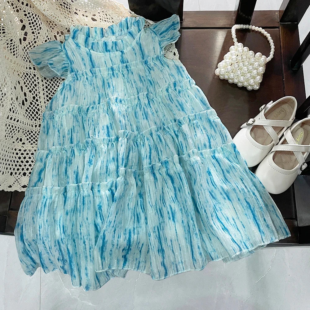 Summer 2-7 Years Girls Korean Version Cute Casual Sleeveless O-Neck A-Line Princess Dress 1 Pc Kids Party Fashion Sweet Clothes