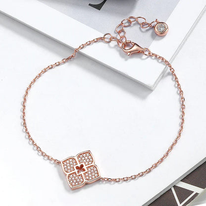 Lucky Clover Full Moissanite Link Bracelet Women S925 Silver Pear Cut Lab Diamond Bridal Adjustable Dainty Hand Chain Gift