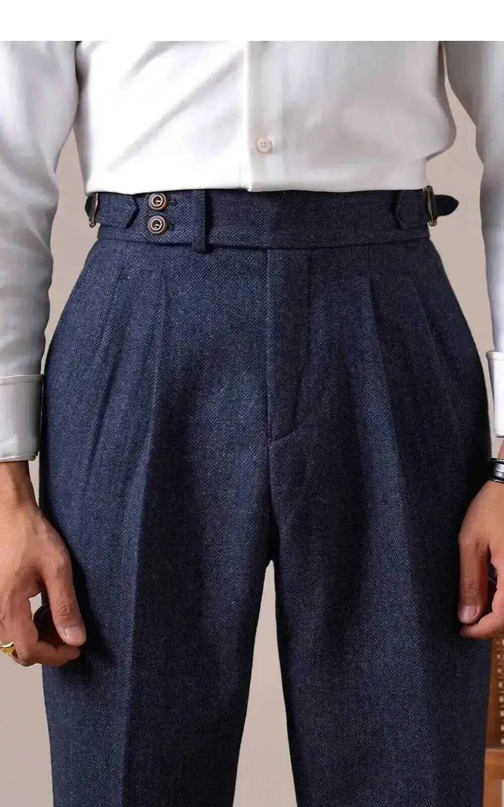 Autumn Herringbone Dress Pants For Men Naples Men's Wool Blend High Waist Social Casual Versatile Long Pants Office Trousers Men