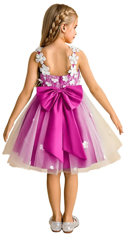 Snvdzo Princess Girls Lace Flower Girl Dress 3D Floral Sleeveless Tulle Princess Wedding Pageant Party Dresses 2026 with Big Bow