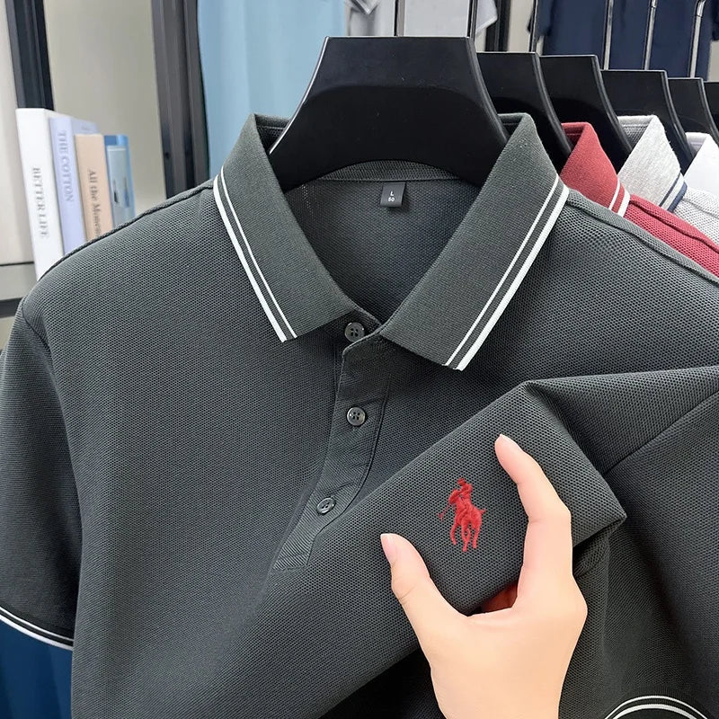 100% pure cotton men's short sleeved summer new golf casual polo shirt high-end brand designer pony embroidery design Tshirt top