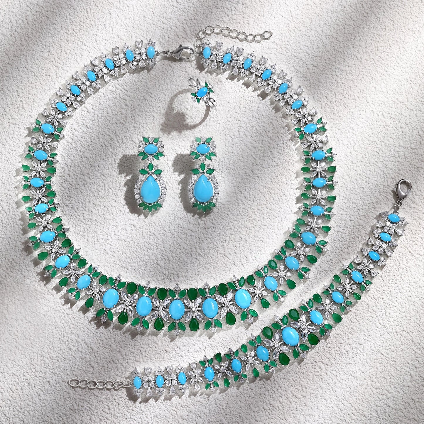 2023 New Fashion 4-Piece Turquoise Dubai Women's Wedding Jewelry Set Nigeria Africa Necklace Earring Set