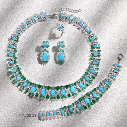 2023 New Fashion 4-Piece Turquoise Dubai Women's Wedding Jewelry Set Nigeria Africa Necklace Earring Set