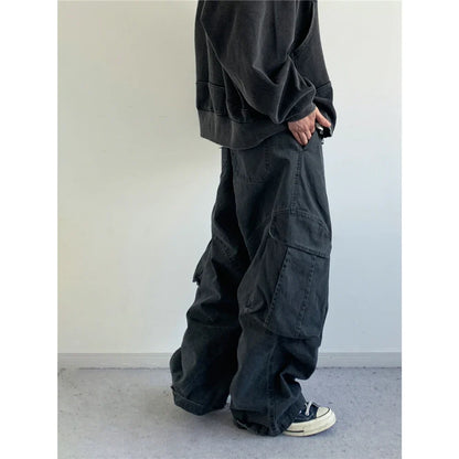 Vintage Streetwear Multi Pocket Cargo Pants Unisex Loose Straight Fit High Quality Trendy Japanese Style Trousers For Men Women