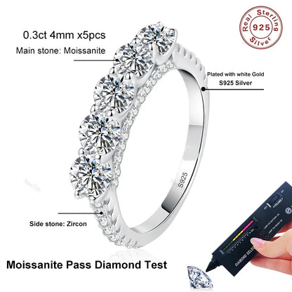 4mm Moissanite Ring 925 Sterling Sliver Solid with White Gold Plated Eternity Band Wedding Engagement Rings For Women