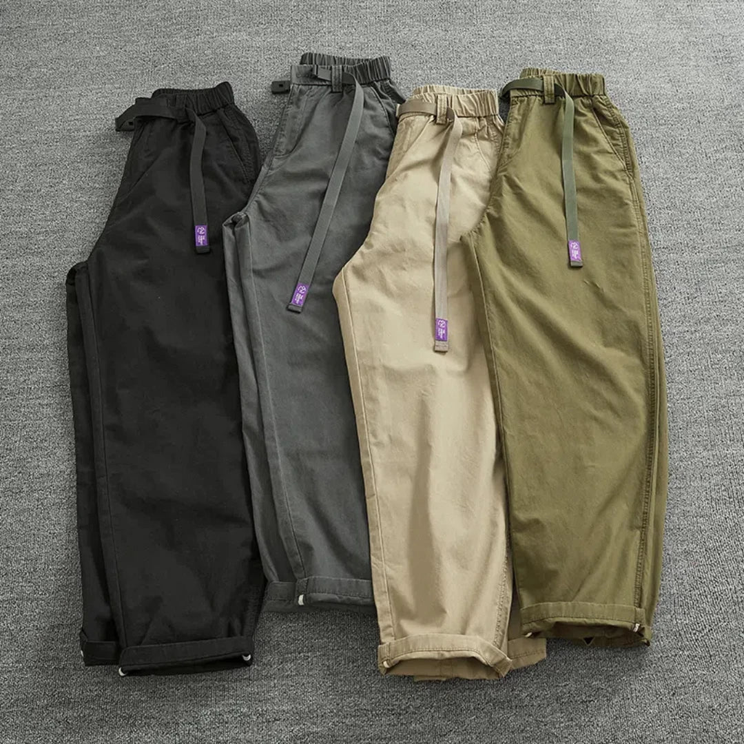 Summer thin casual pants men's straight straight tube loose conical overalls all cotton wash re-engraved purple mark daddy pants