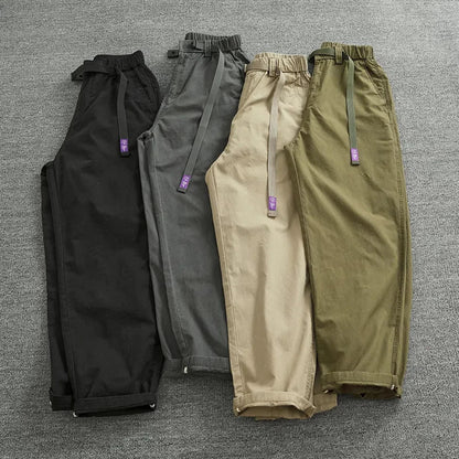 Summer thin casual pants men's straight straight tube loose conical overalls all cotton wash re-engraved purple mark daddy pants