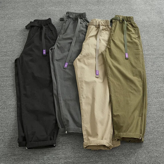 Summer thin casual pants men's straight straight tube loose conical overalls all cotton wash re-engraved purple mark daddy pants