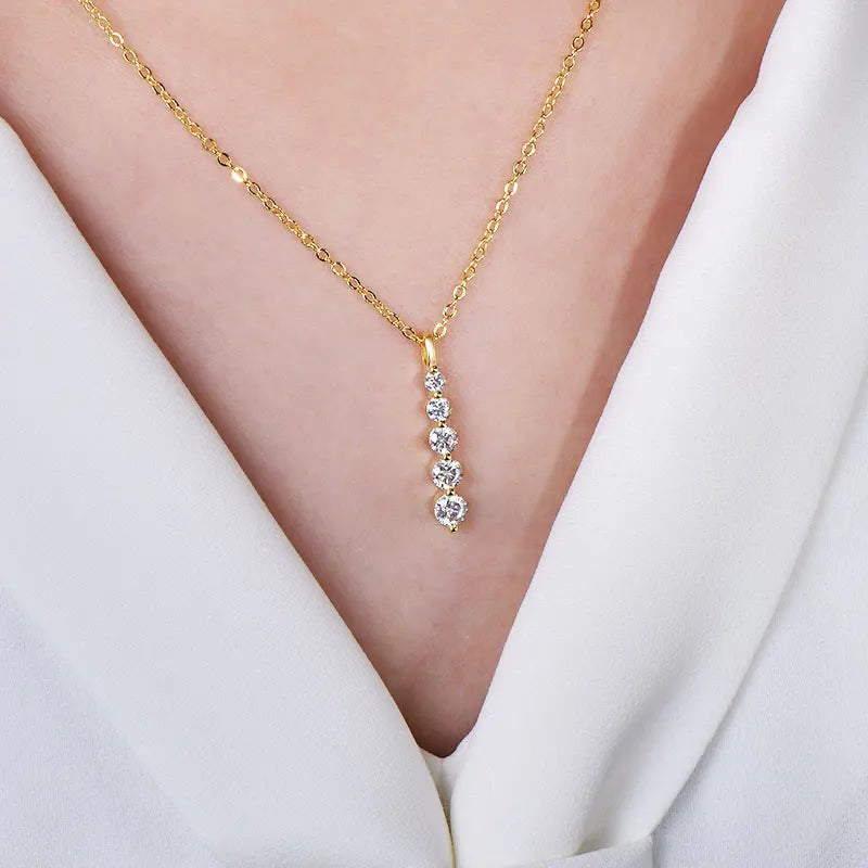 GRA Certified D VVS1 Full Moissanite Diamond 5-Stone Pendant Necklace for Women Girls Chain Neck Jewelry Gifts Collares