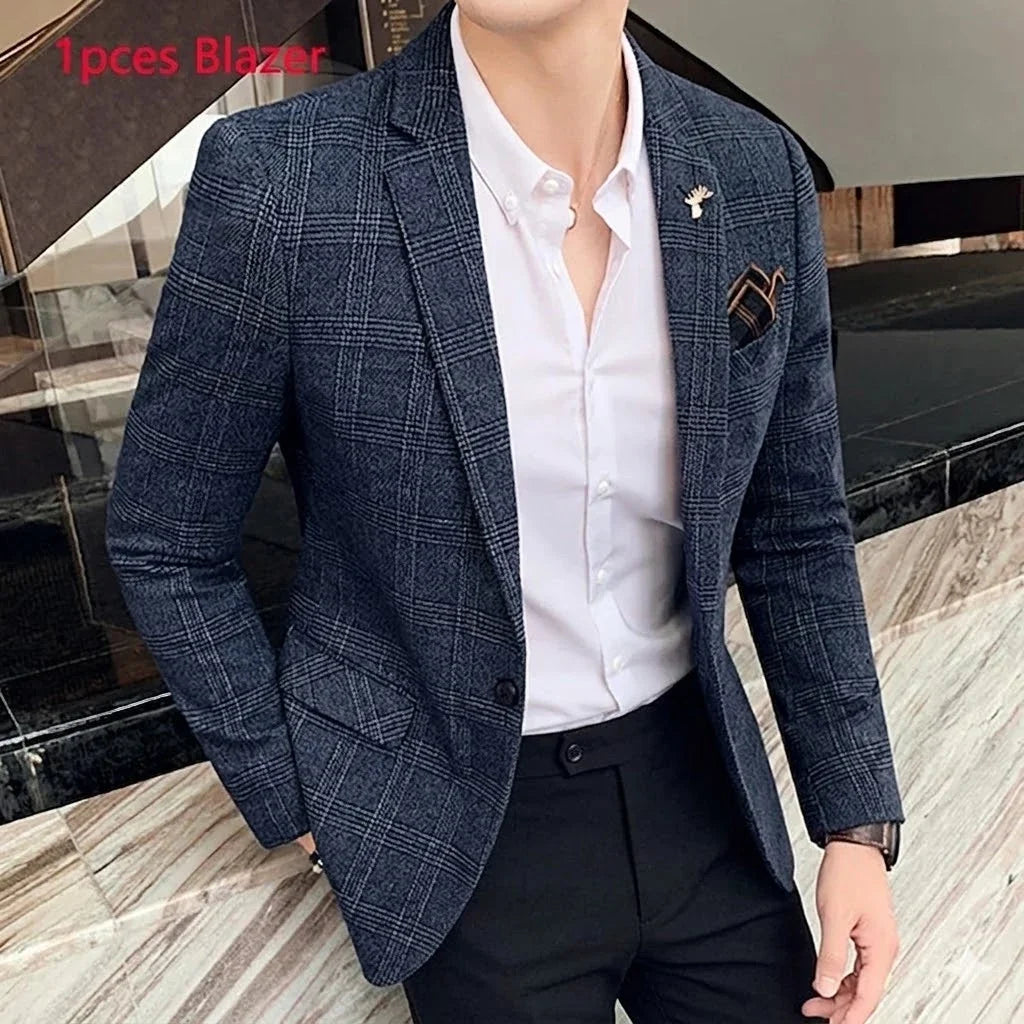 25 Colors 1 Pcs Blazer No Pants S-7XL New Wedding Dress Formal Business Slim Mens Suit Jacket Plaid Striped Solid Color