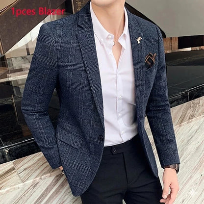 25 Colors 1 Pcs Blazer No Pants S-7XL New Wedding Dress Formal Business Slim Mens Suit Jacket Plaid Striped Solid Color
