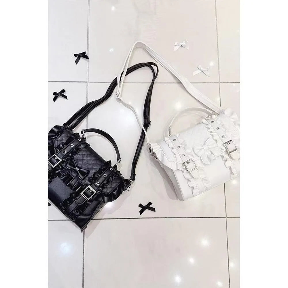 Kawaii Day Sweet Cute Thunder Women's Handbag Lolita Gem Ruffle Bow Shoulder Crossbody Bags Japanese Lolita Bags for girls